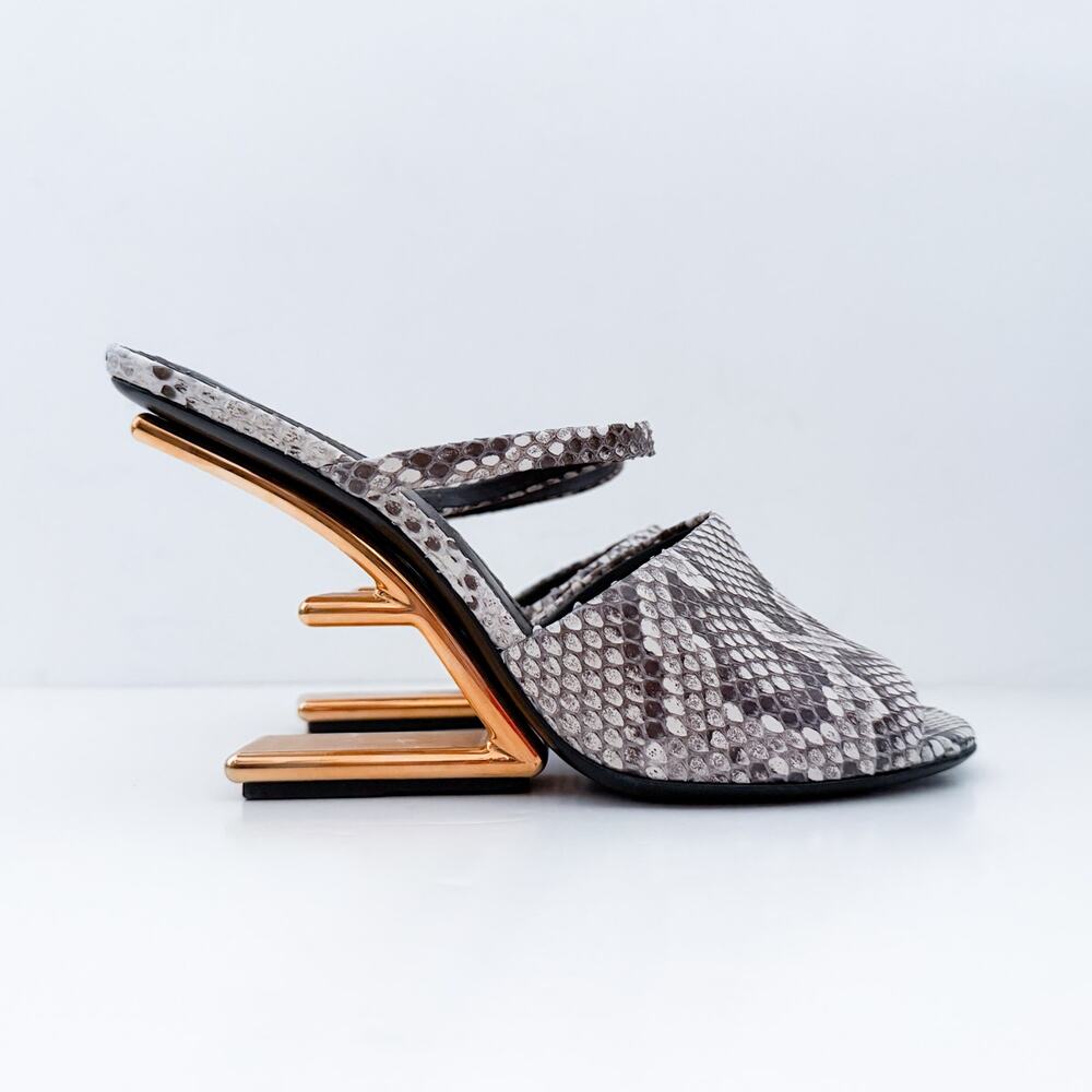 Fendi First Python Metallic Heels Slide Sandals Mule Slide 38 8